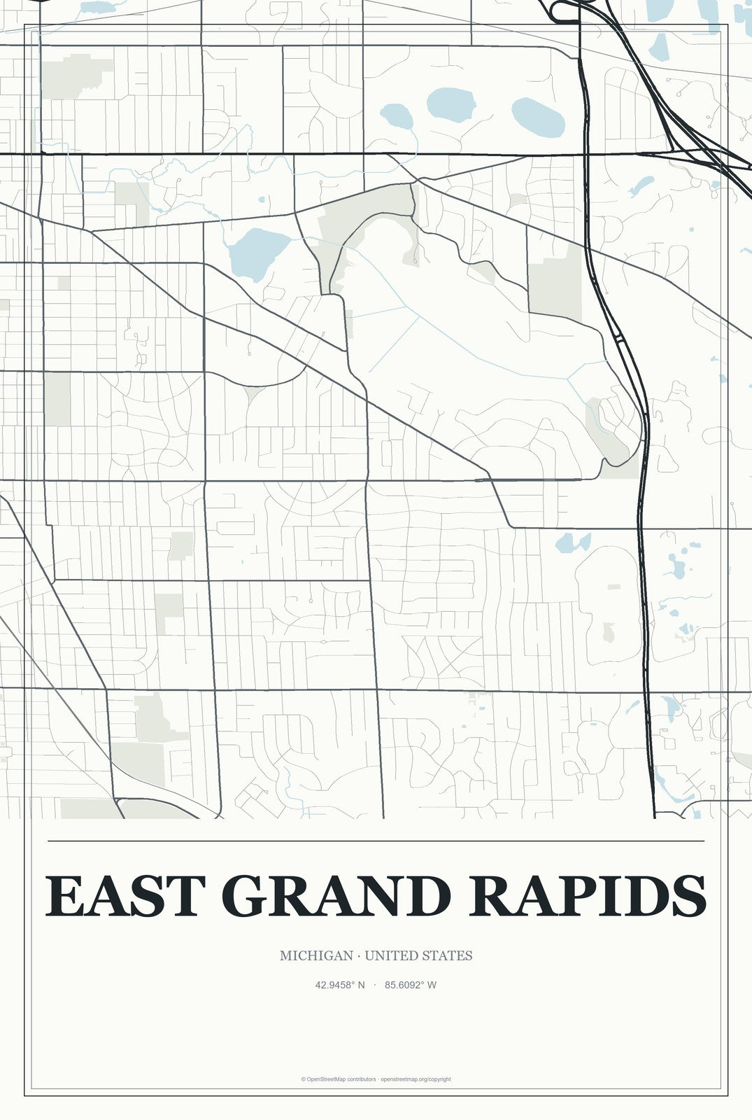 East Grand Rapids, Michigan City Map Aluminum Sign in Gallery Air style