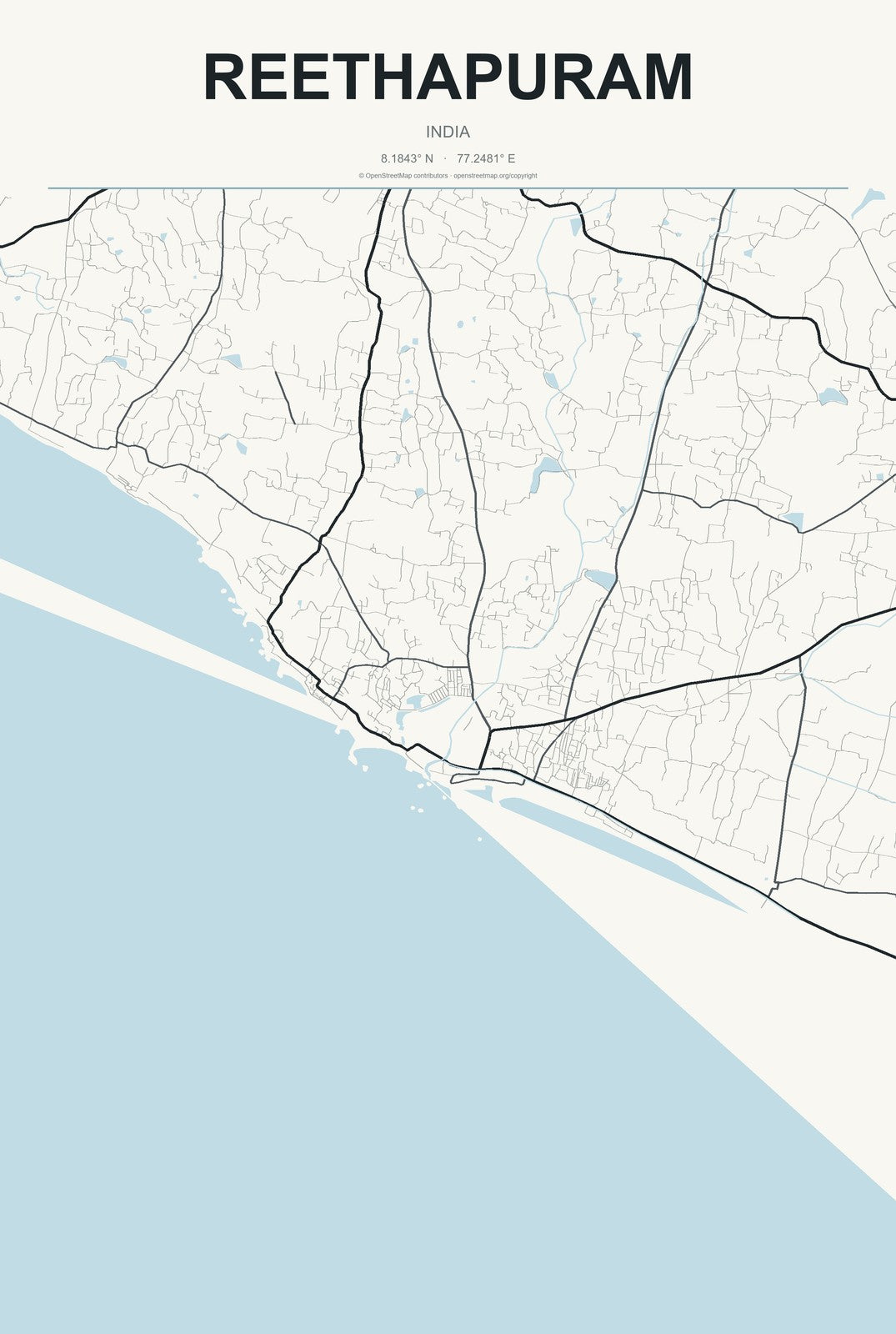 Reethapuram, India City Map Aluminum Sign in Headline Atlas style