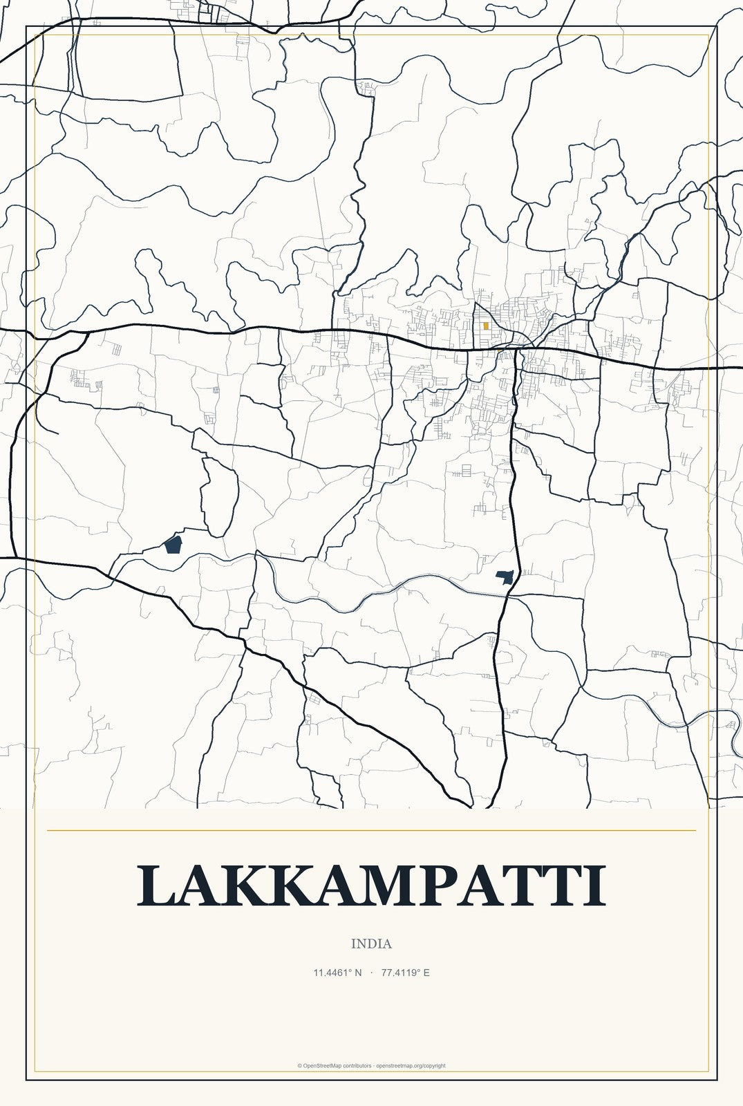 Lakkampatti, India City Map Aluminum Sign in Citrine Modern style
