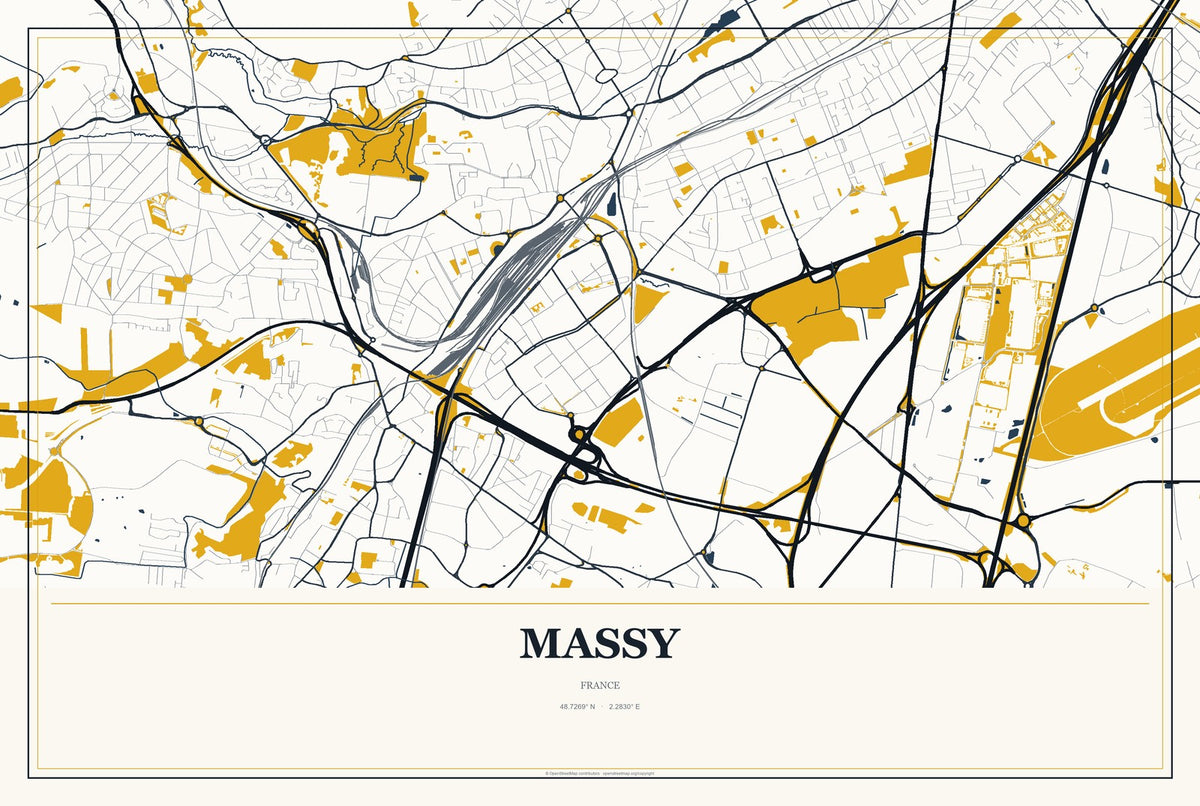 Massy, France City Map Aluminum Sign in Citrine Modern style