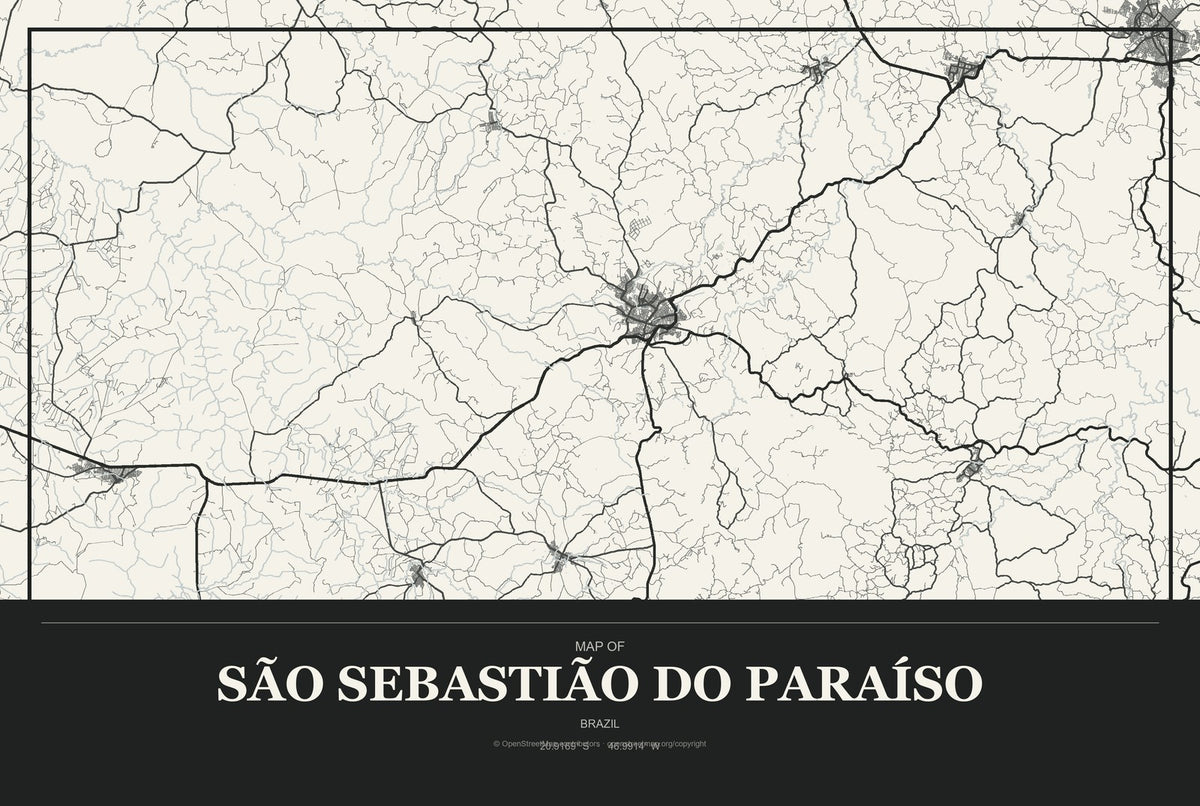 São Sebastião do Paraíso, Brazil City Map Aluminum Sign in Museum Plaque style