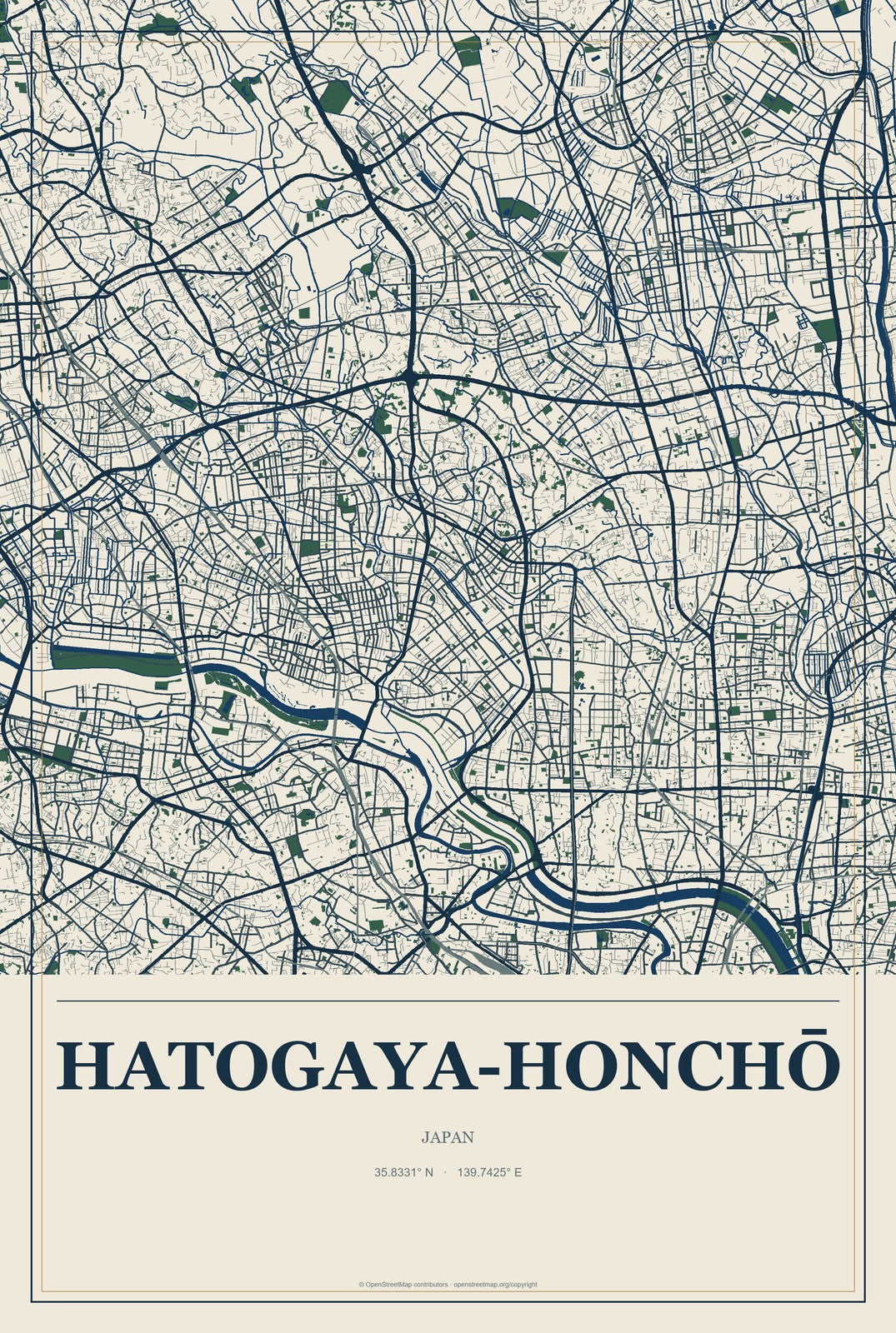 Hatogaya-honchō, Japan City Map Aluminum Sign in Coastal Cutout style