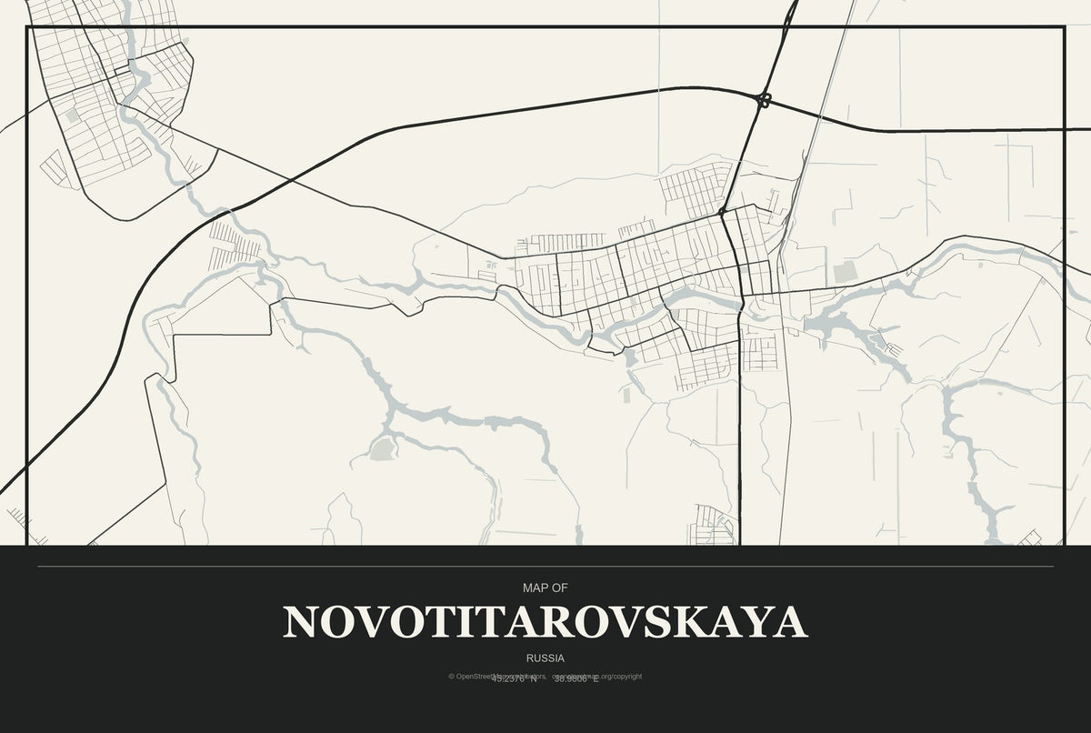 Novotitarovskaya, Russia City Map Aluminum Sign in Museum Plaque style