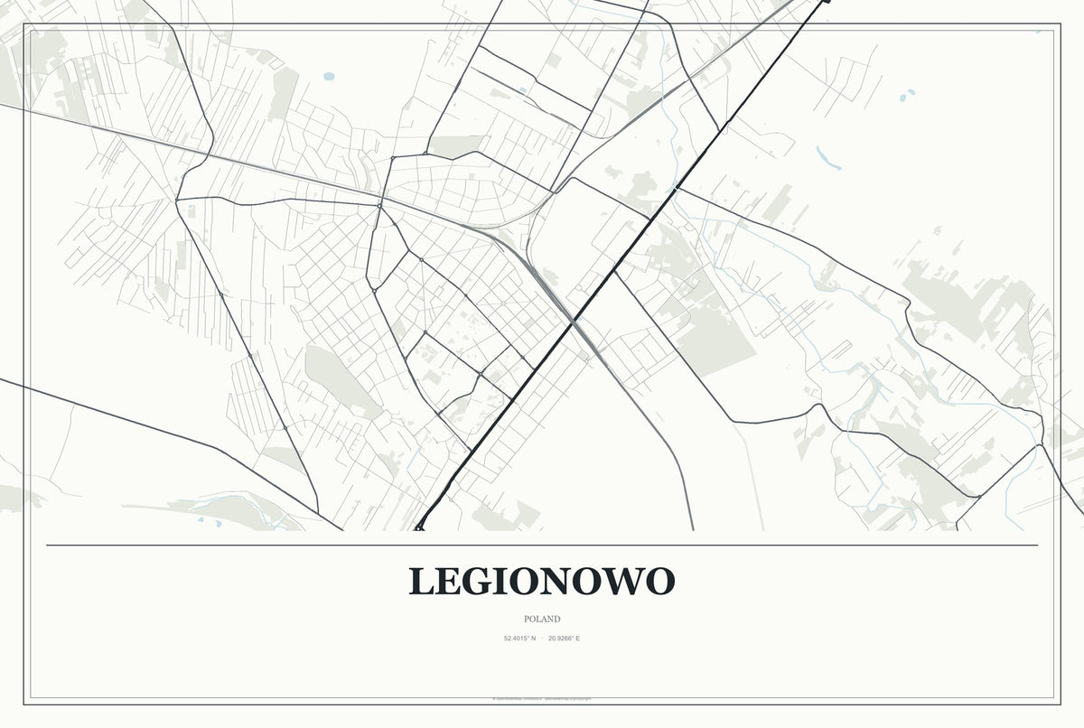 Legionowo, Poland City Map Aluminum Sign in Gallery Air style