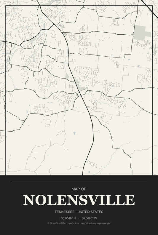 Nolensville, Tennessee City Map Aluminum Sign in Museum Plaque style