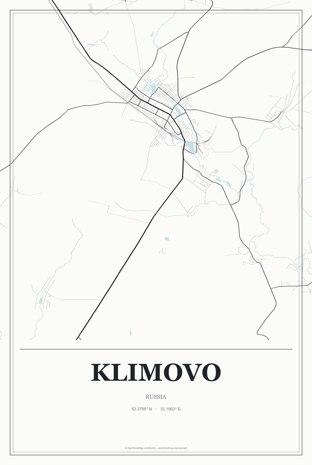 Klimovo, Russia City Map Aluminum Sign in Gallery Air style