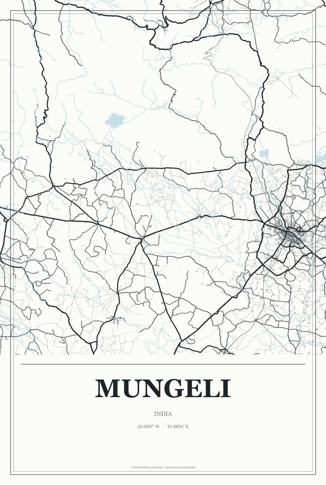 Mungeli, India City Map Aluminum Sign in Gallery Air style