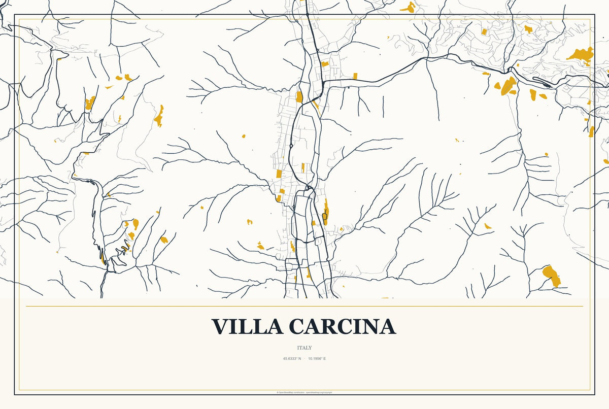 Villa Carcina, Italy City Map Aluminum Sign in Citrine Modern style