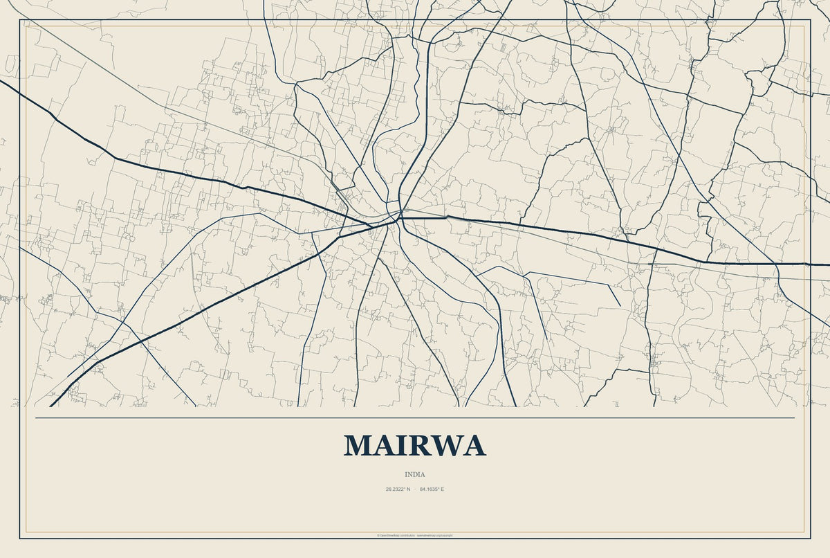 Mairwa, India City Map Aluminum Sign in Coastal Cutout style