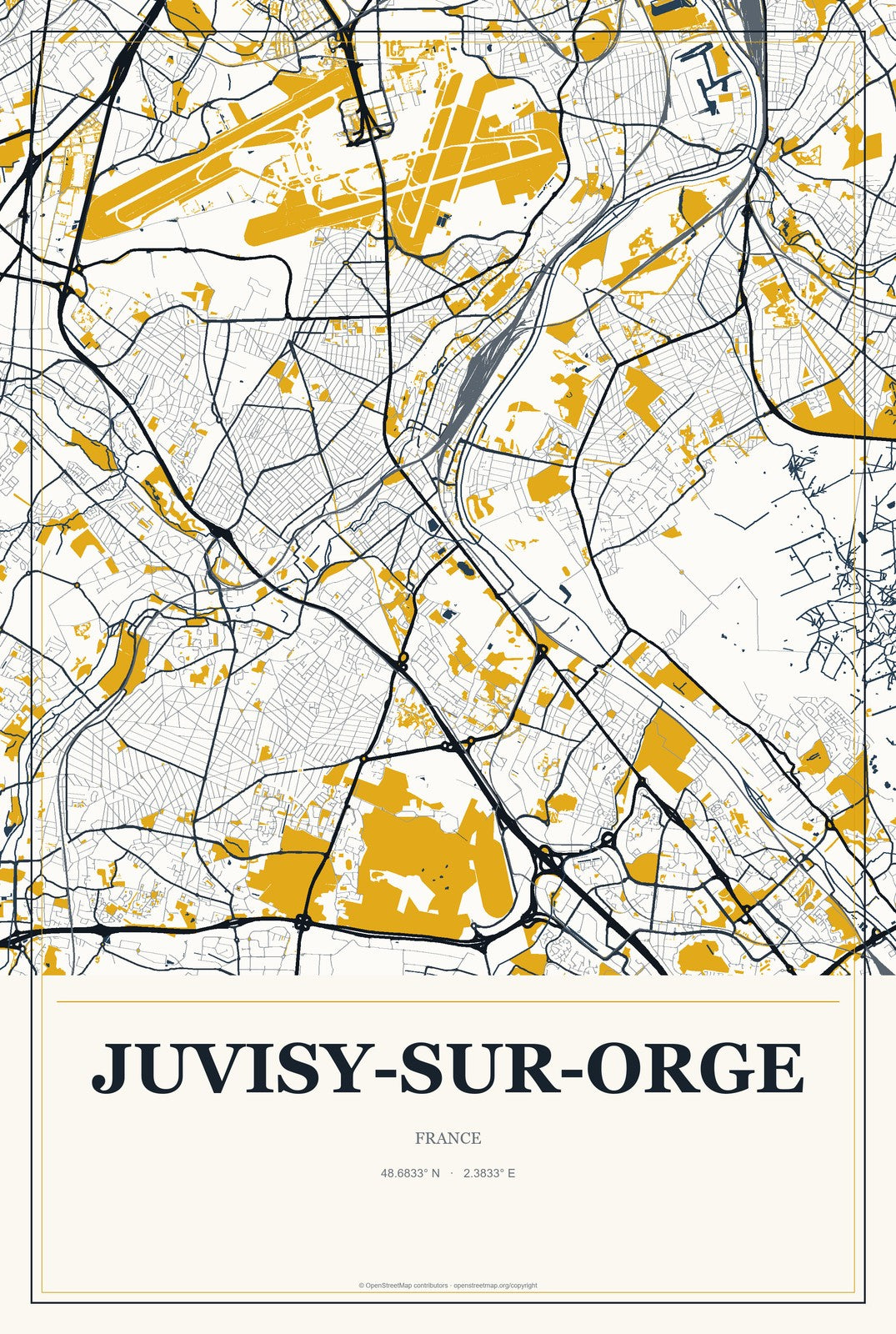 Juvisy-sur-Orge, France City Map Aluminum Sign in Citrine Modern style