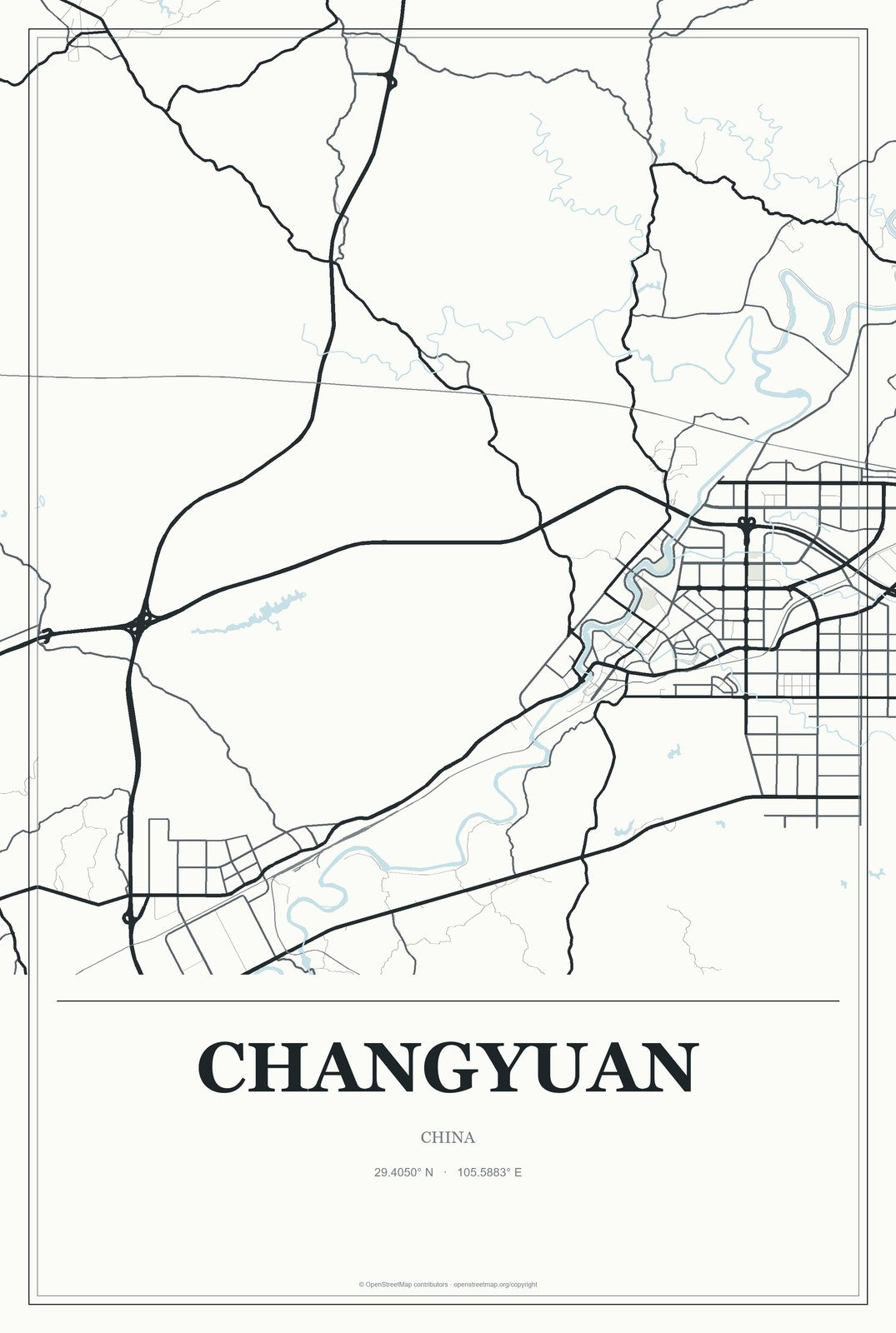 Changyuan, China City Map Aluminum Sign in Gallery Air style