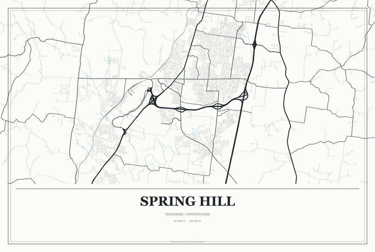 Spring Hill, Tennessee City Map Aluminum Sign in Gallery Air style
