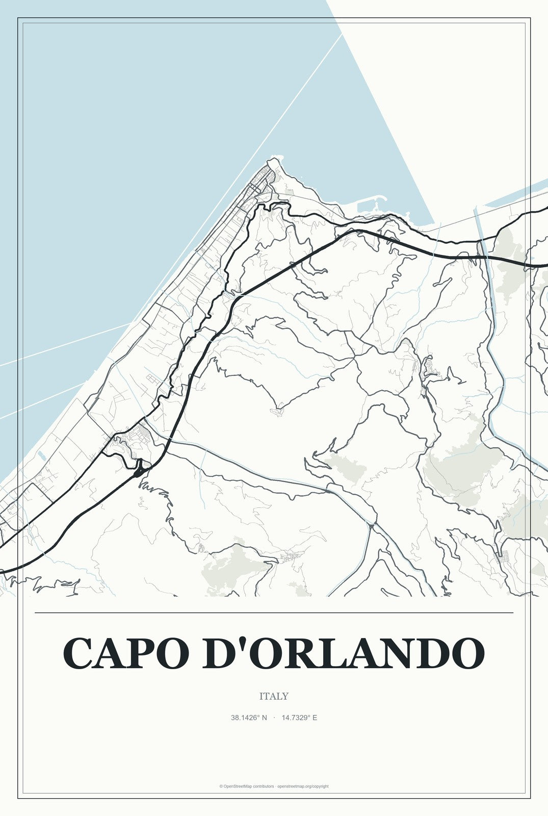 Capo d'Orlando, Italy City Map Aluminum Sign in Gallery Air style