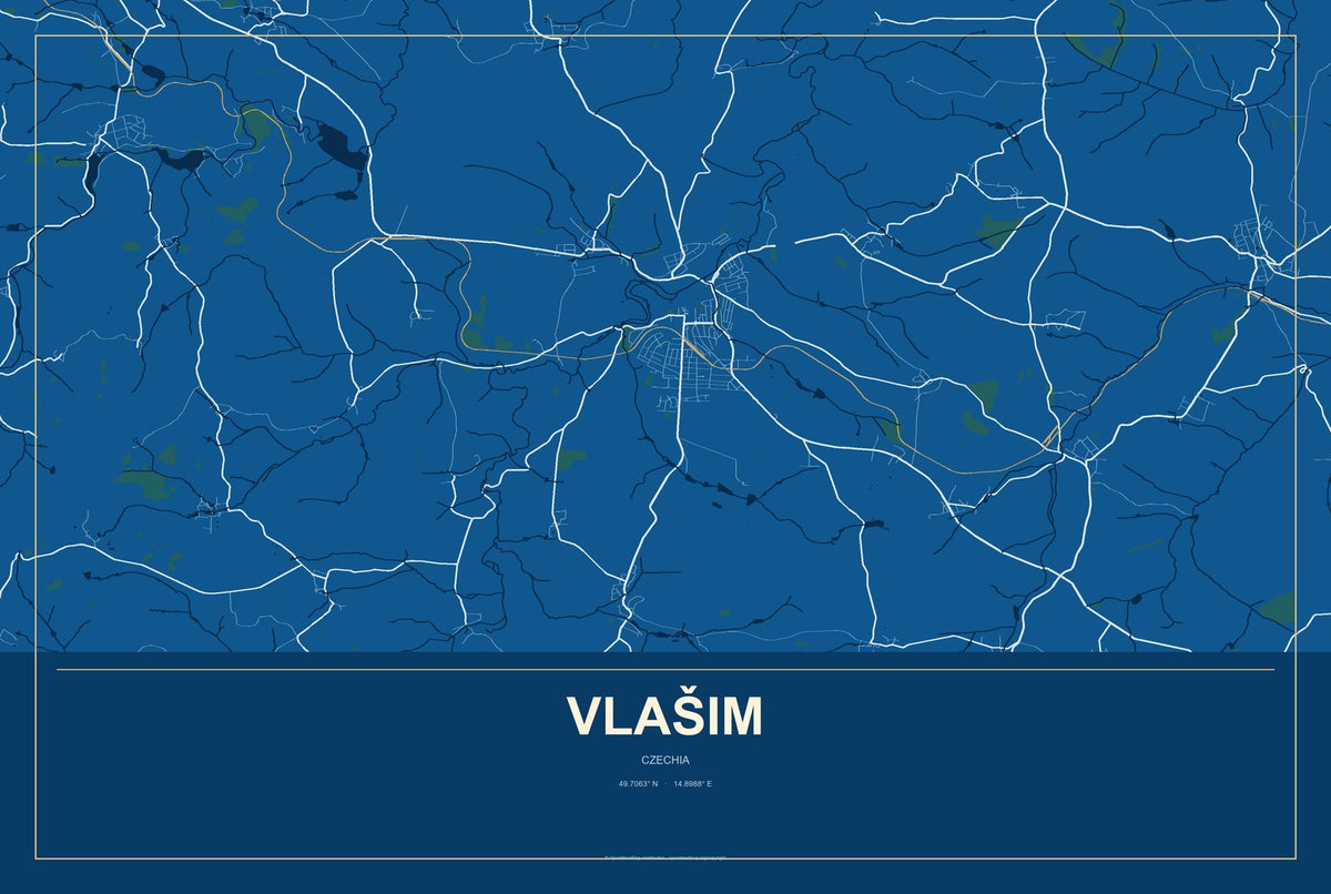 Vlašim, Czechia City Map Aluminum Sign in Harbor Cobalt style