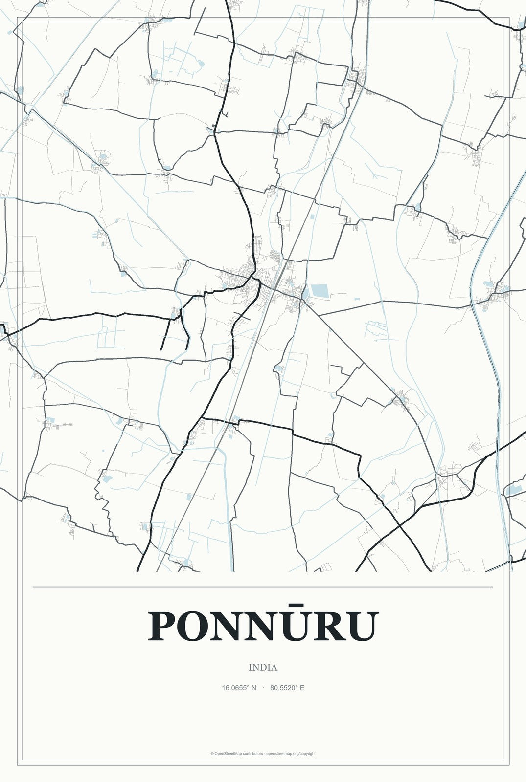 Ponnūru, India City Map Aluminum Sign in Gallery Air style