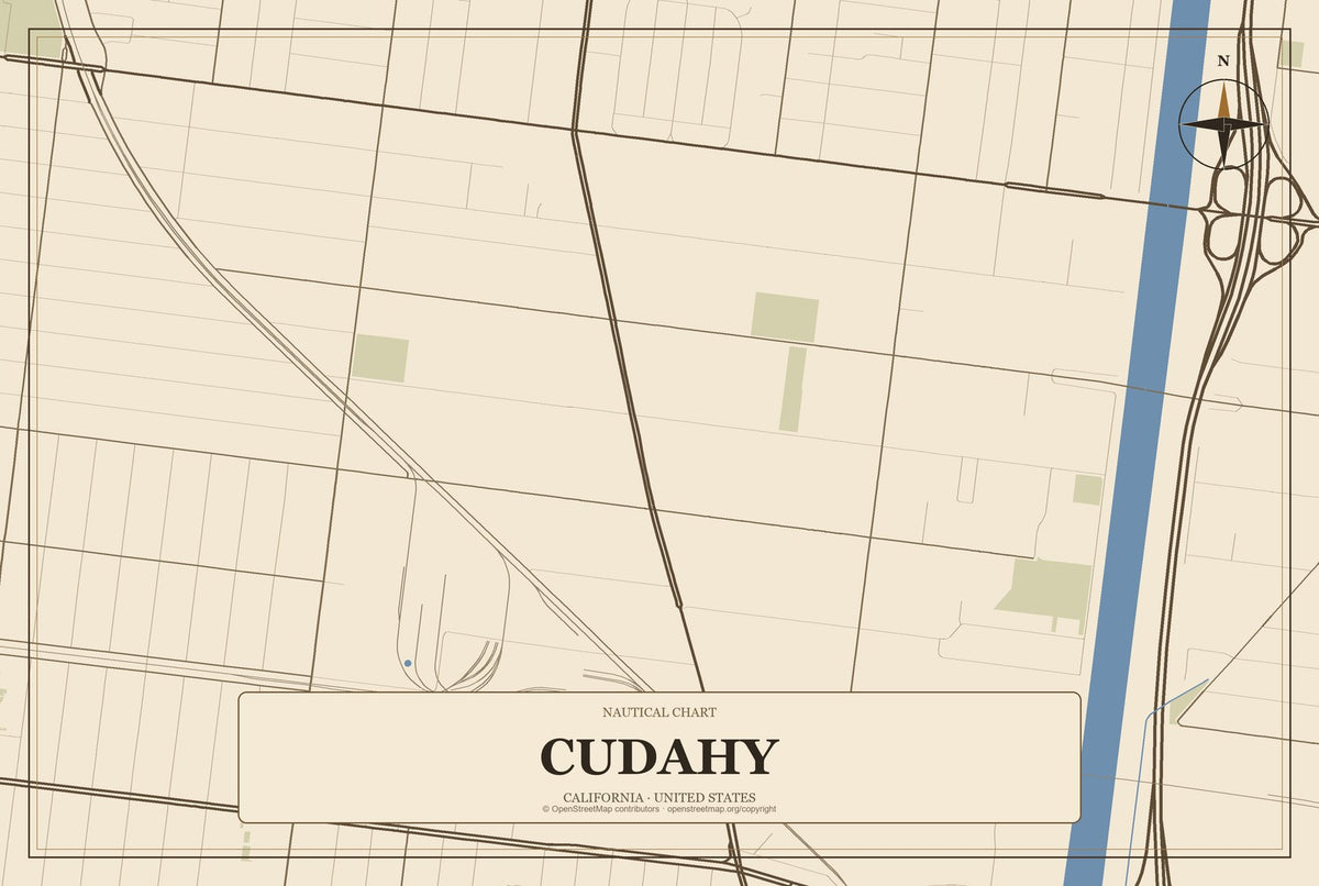 Cudahy, California City Map Aluminum Sign in Heritage Nautical style