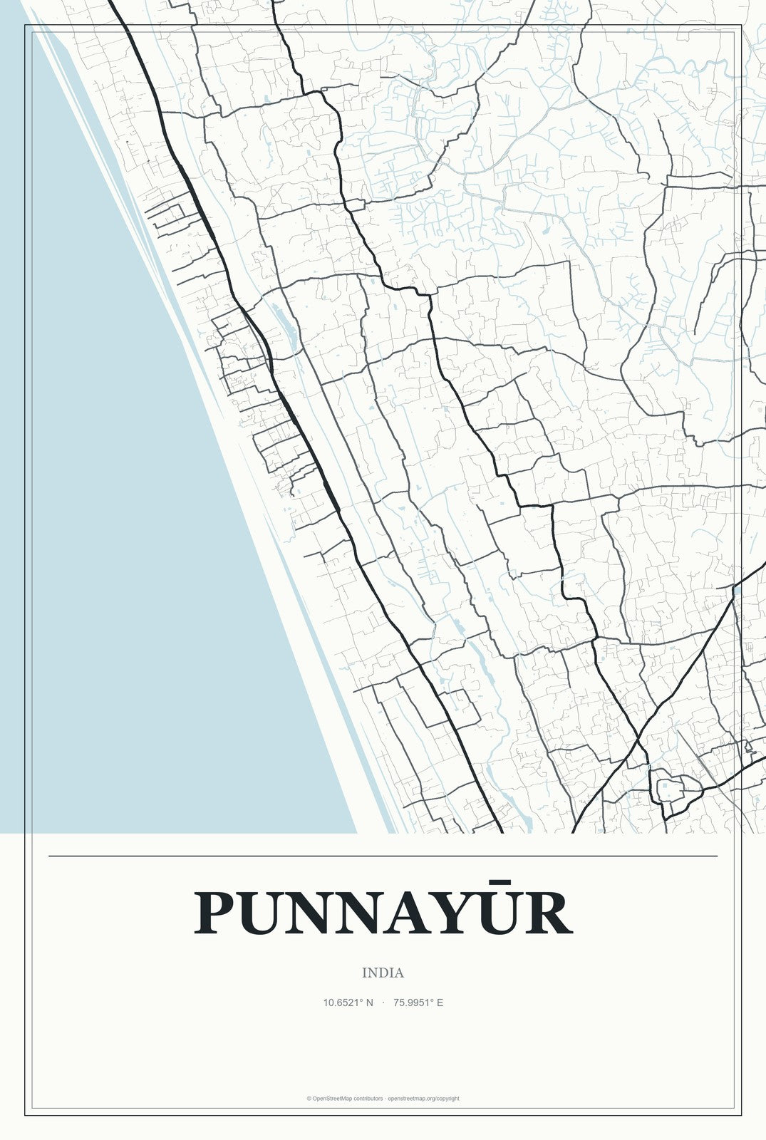 Punnayūr, India City Map Aluminum Sign in Gallery Air style