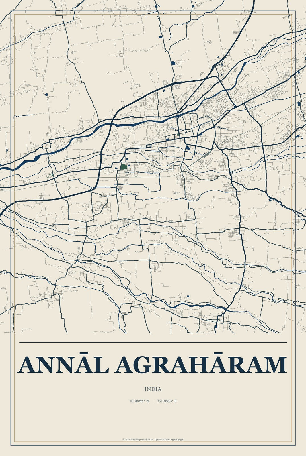 Annāl Agrahāram, India City Map Aluminum Sign in Coastal Cutout style
