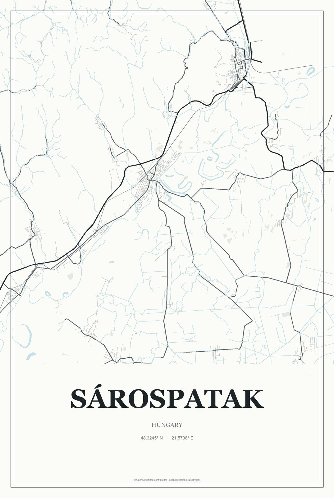 Sárospatak, Hungary City Map Aluminum Sign in Gallery Air style