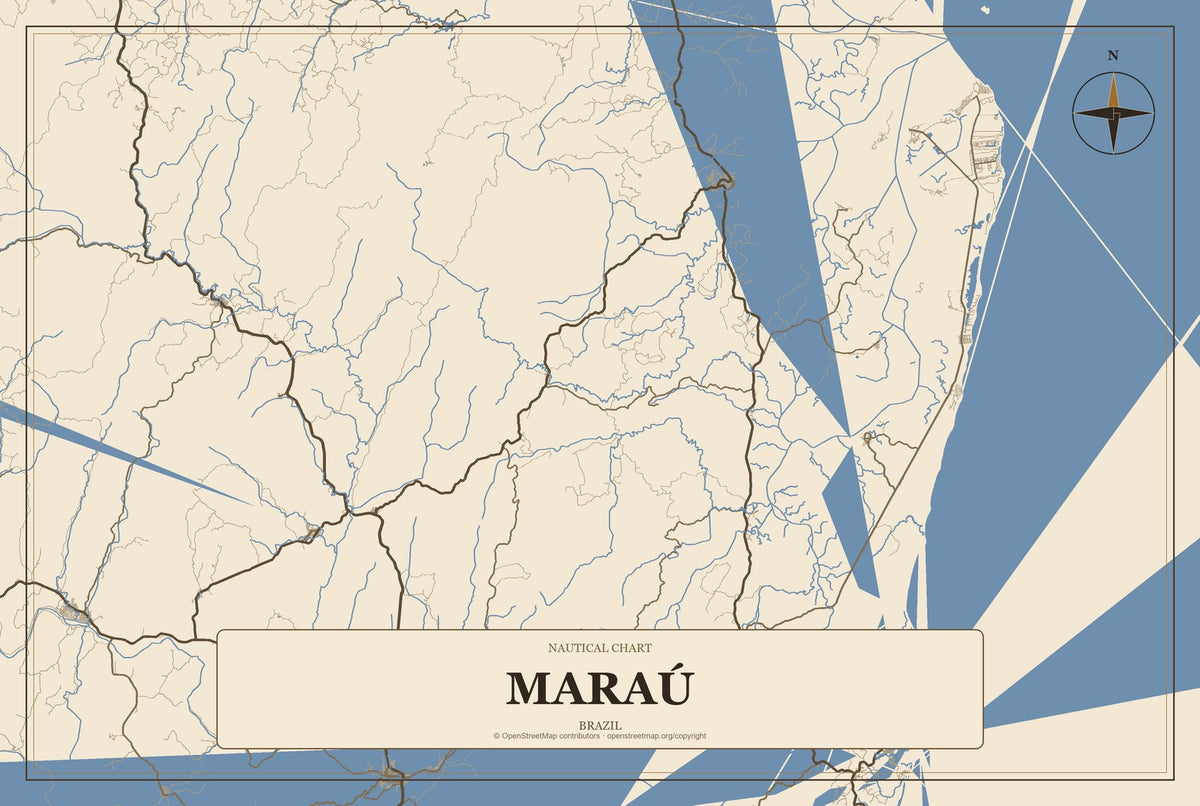 Maraú, Brazil City Map Aluminum Sign in Heritage Nautical style