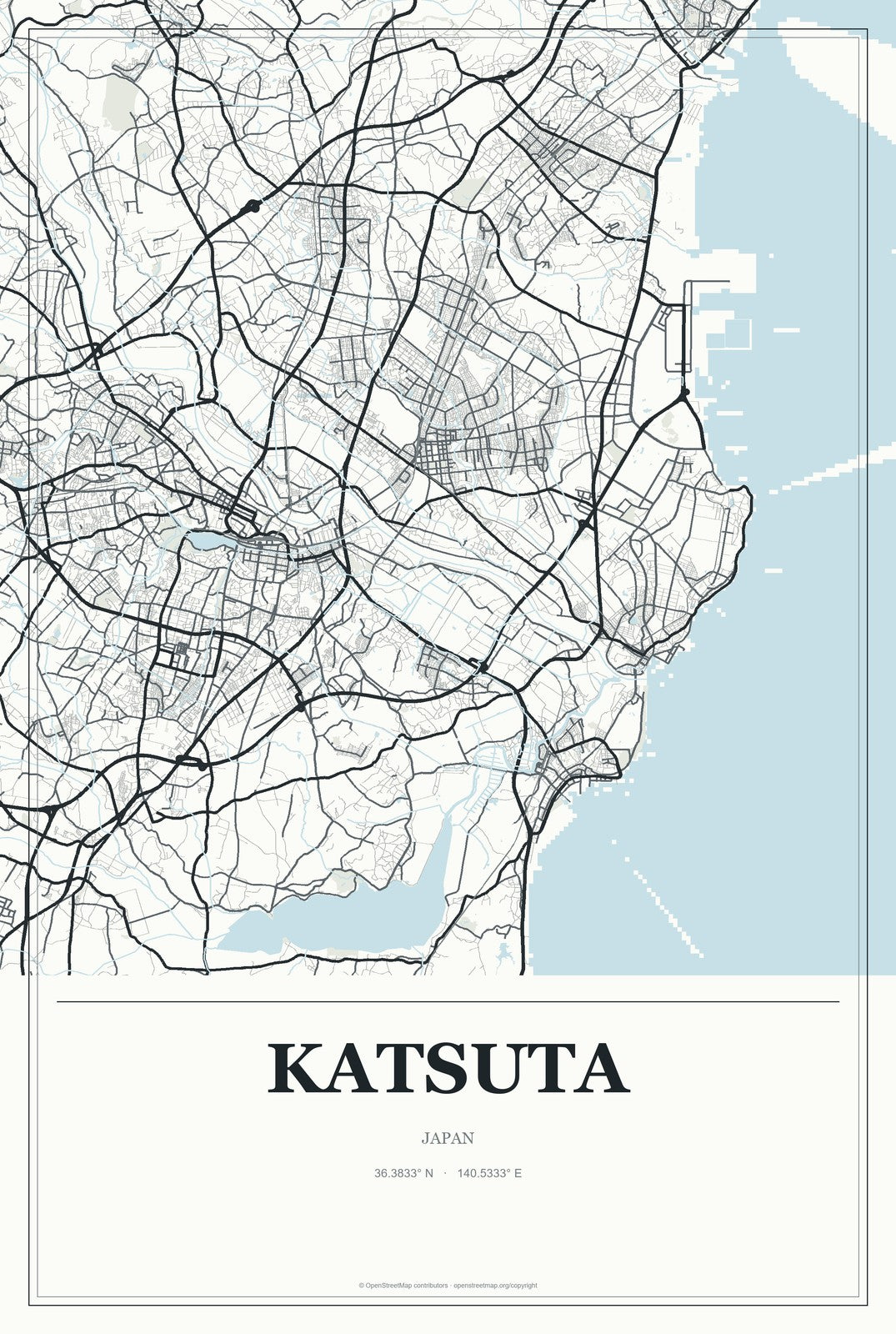 Katsuta, Japan City Map Aluminum Sign in Gallery Air style