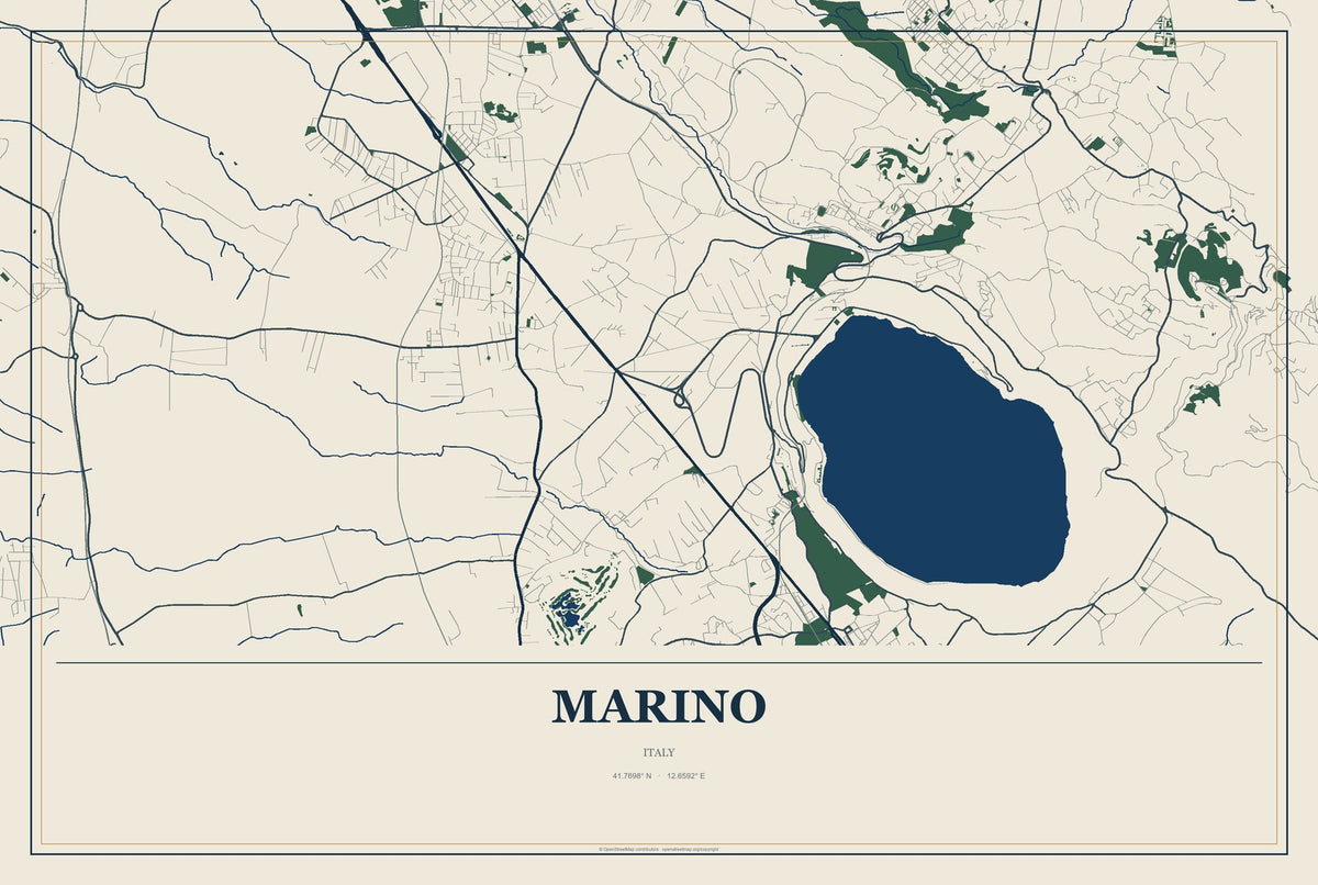 Marino, Italy City Map Aluminum Sign in Coastal Cutout style
