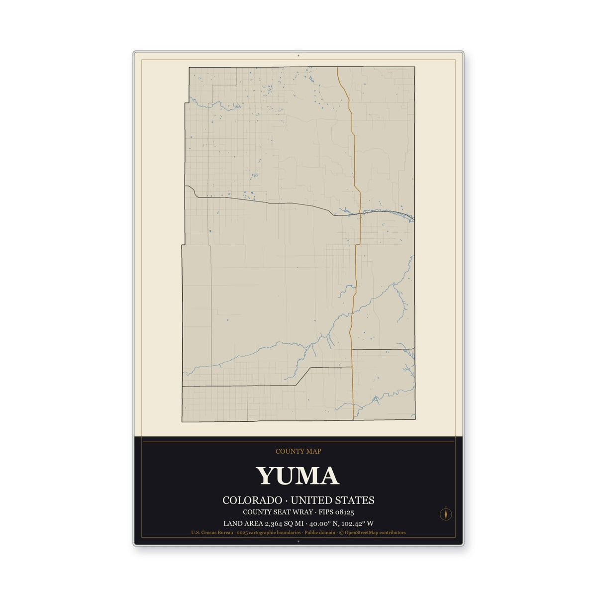 Yuma County, Colorado Map Aluminum Sign in Museum Plaque style