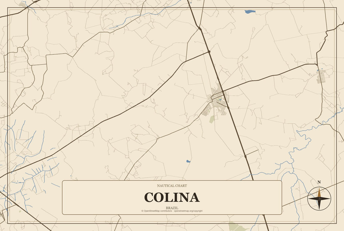 Colina, Brazil City Map Aluminum Sign in Heritage Nautical style