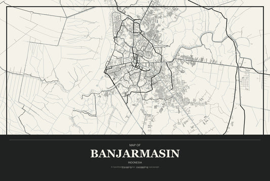 Banjarmasin, Indonesia City Map Aluminum Sign in Museum Plaque style