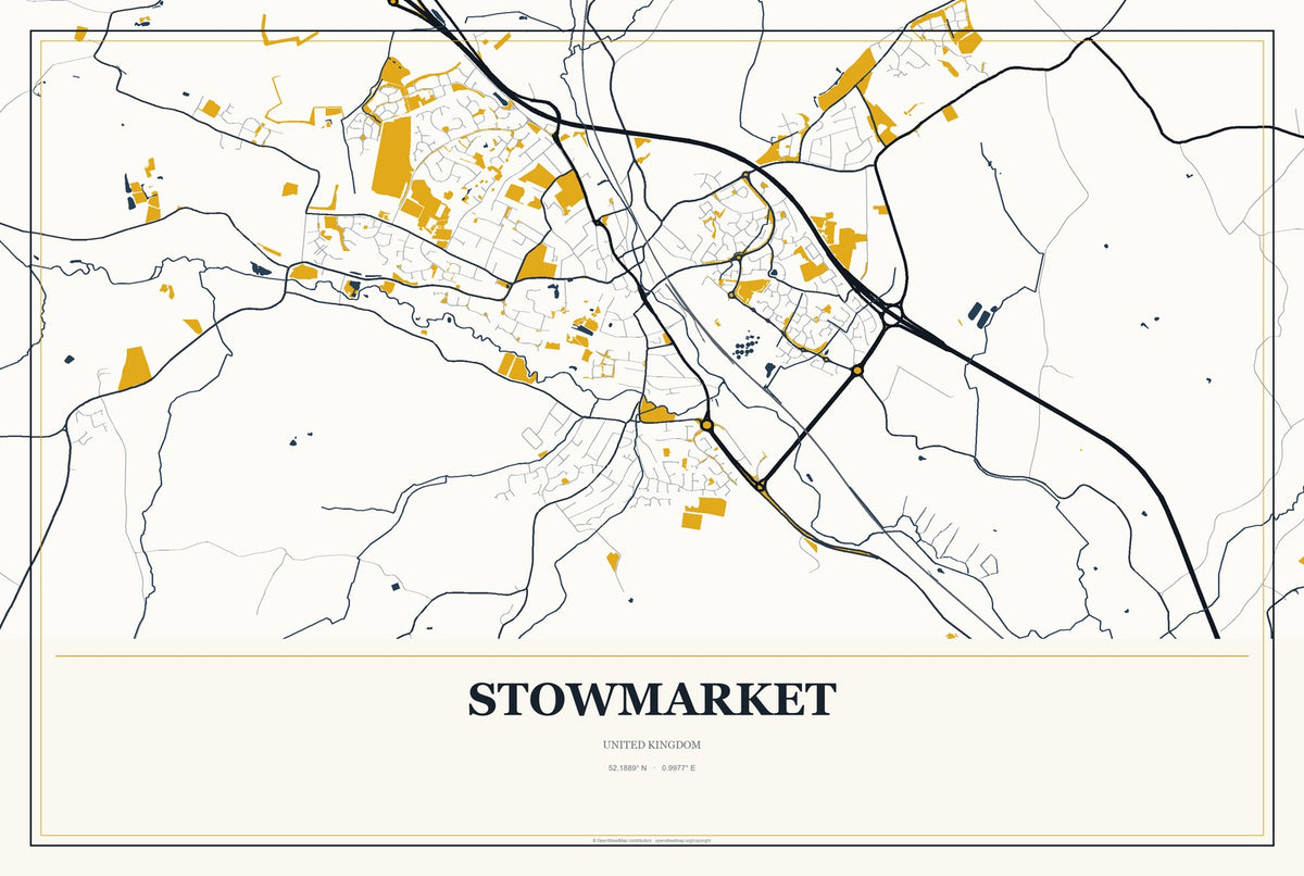 Stowmarket, United Kingdom City Map Aluminum Sign in Citrine Modern style