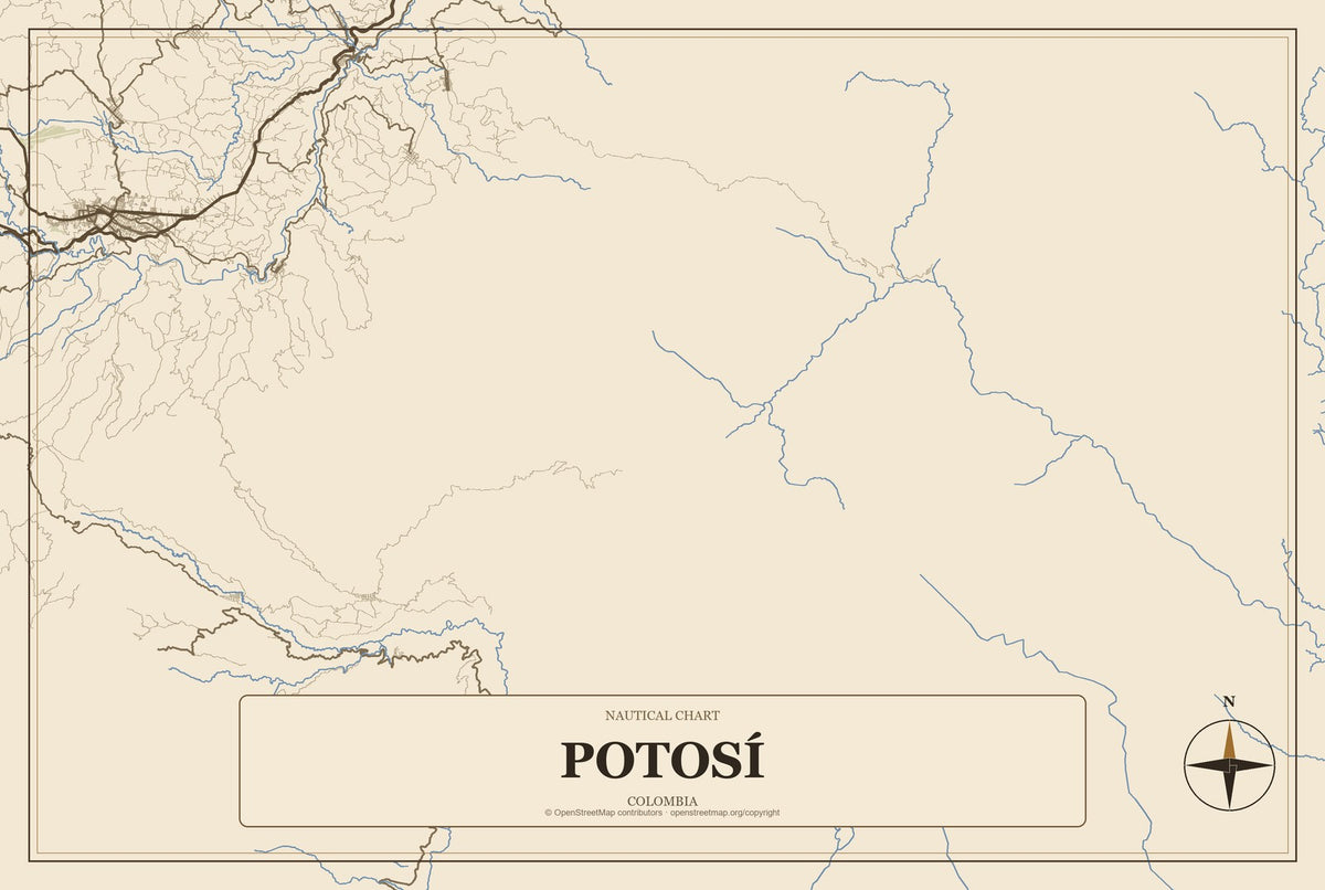 Potosí, Colombia City Map Aluminum Sign in Heritage Nautical style