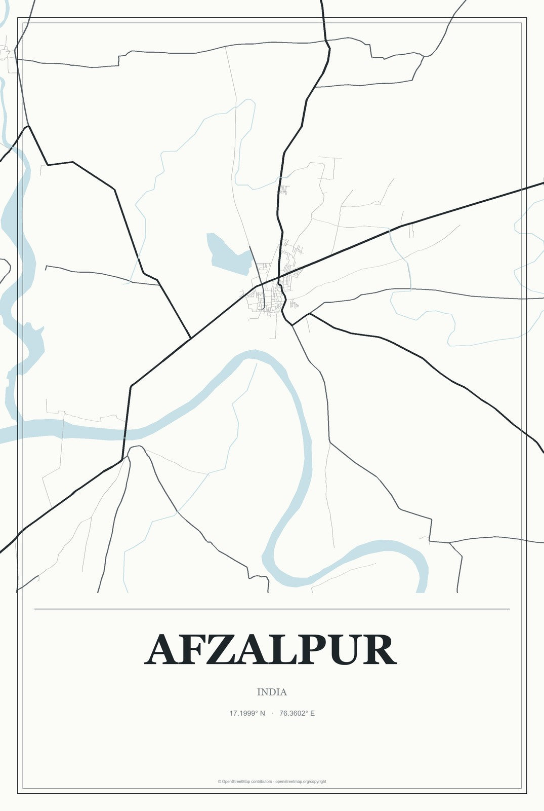 Afzalpur, India City Map Aluminum Sign in Gallery Air style