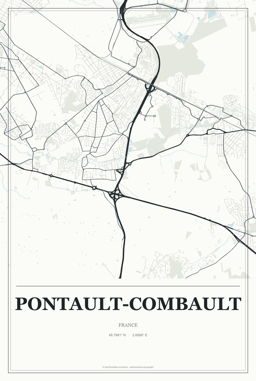 Pontault-Combault, France City Map Aluminum Sign in Gallery Air style