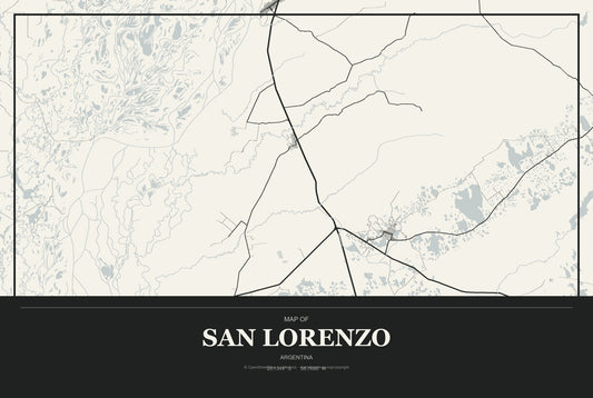 San Lorenzo, Salta, Argentina City Map Aluminum Sign in Museum Plaque style