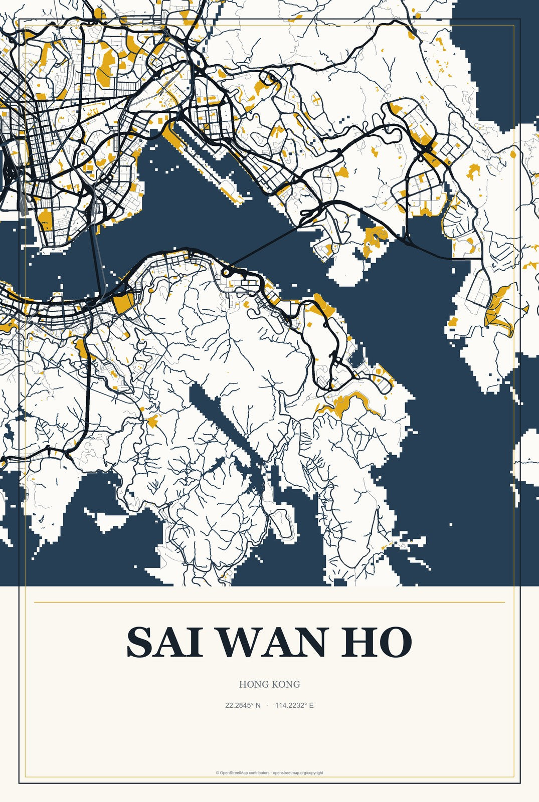 Sai Wan Ho, Hong Kong City Map Aluminum Sign in Citrine Modern style