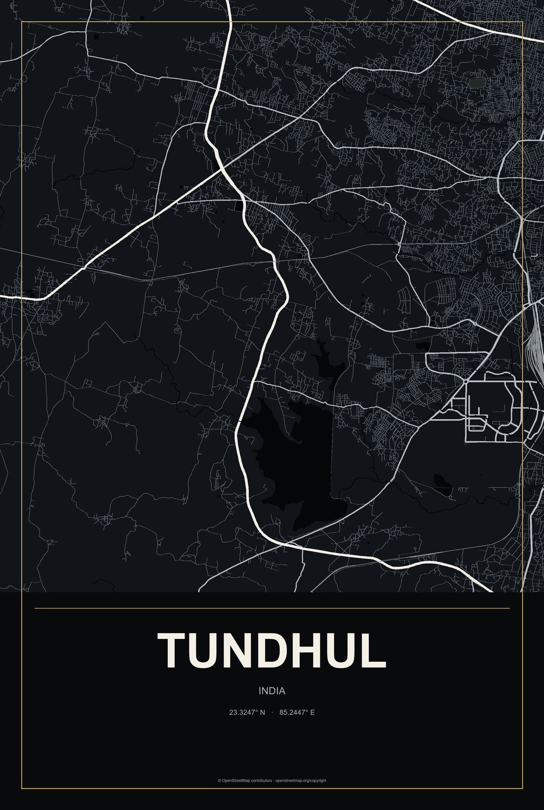 Tundhul, India City Map Aluminum Sign in Metropolitan Noir style