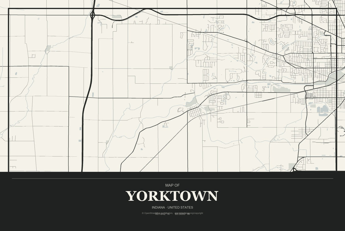 Yorktown, Indiana City Map Aluminum Sign in Museum Plaque style