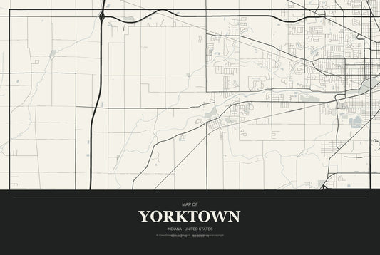Yorktown, Indiana City Map Aluminum Sign in Museum Plaque style