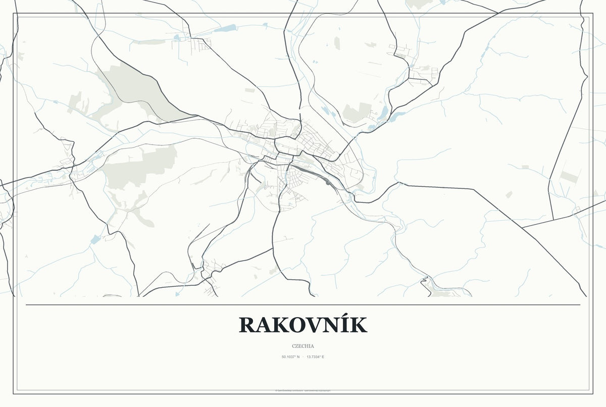 Rakovník, Czechia City Map Aluminum Sign in Gallery Air style