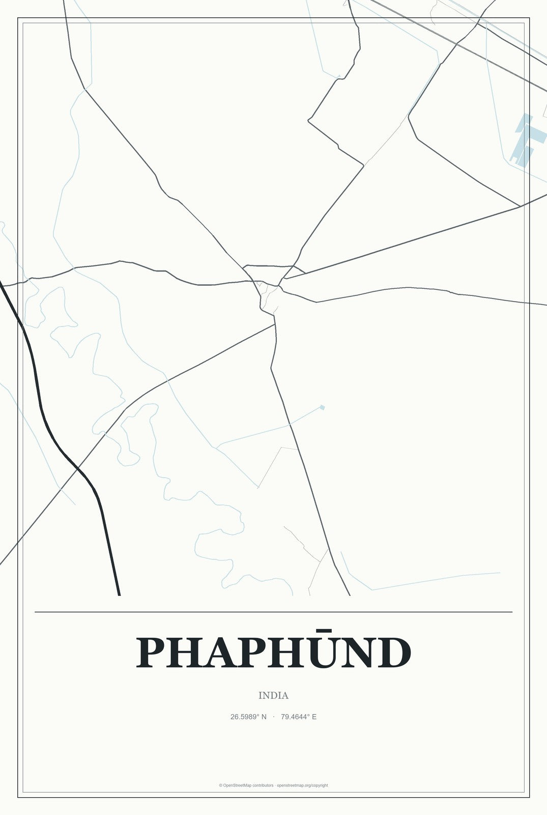 Phaphūnd, India City Map Aluminum Sign in Gallery Air style
