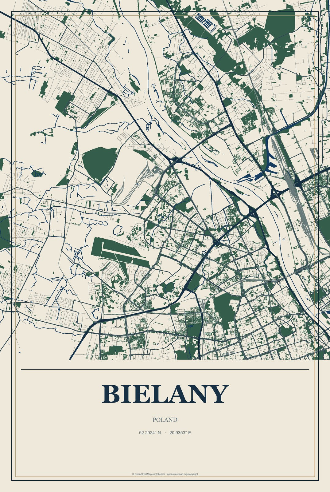 Bielany, Poland City Map Aluminum Sign in Coastal Cutout style
