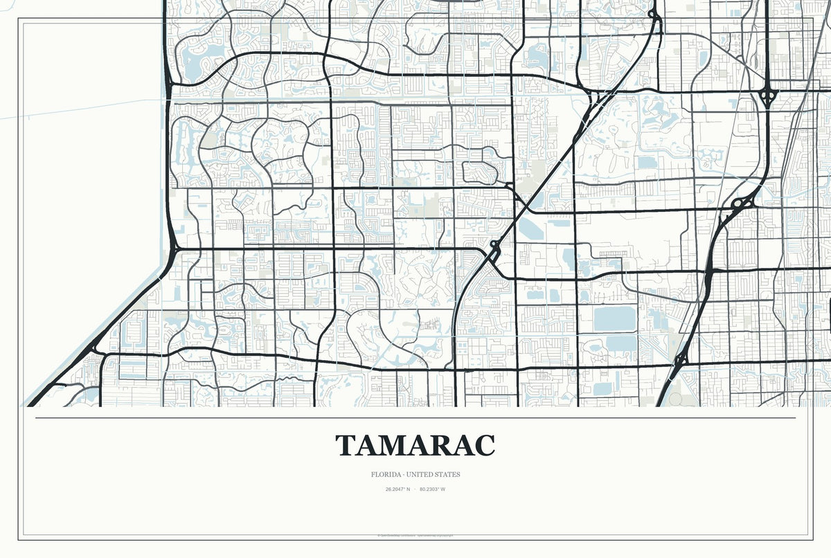 Tamarac, Florida City Map Aluminum Sign in Gallery Air style