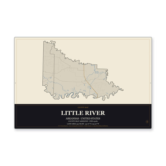 Little River County, Arkansas Map Aluminum Sign in Museum Plaque style