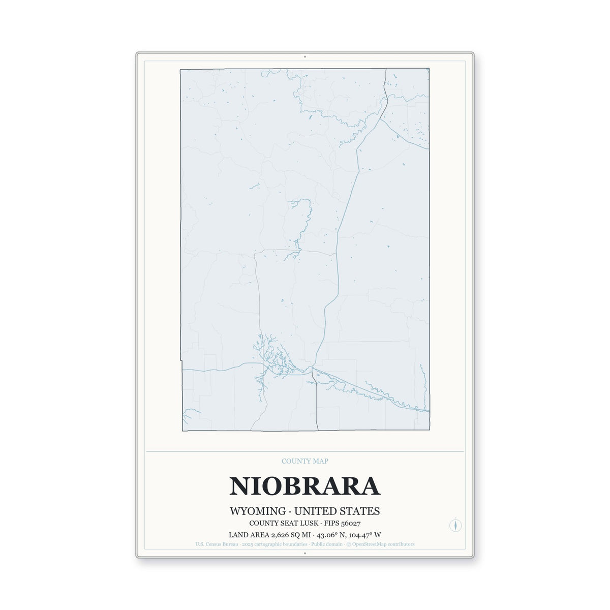 Niobrara County, Wyoming Map Aluminum Sign in Gallery Air style