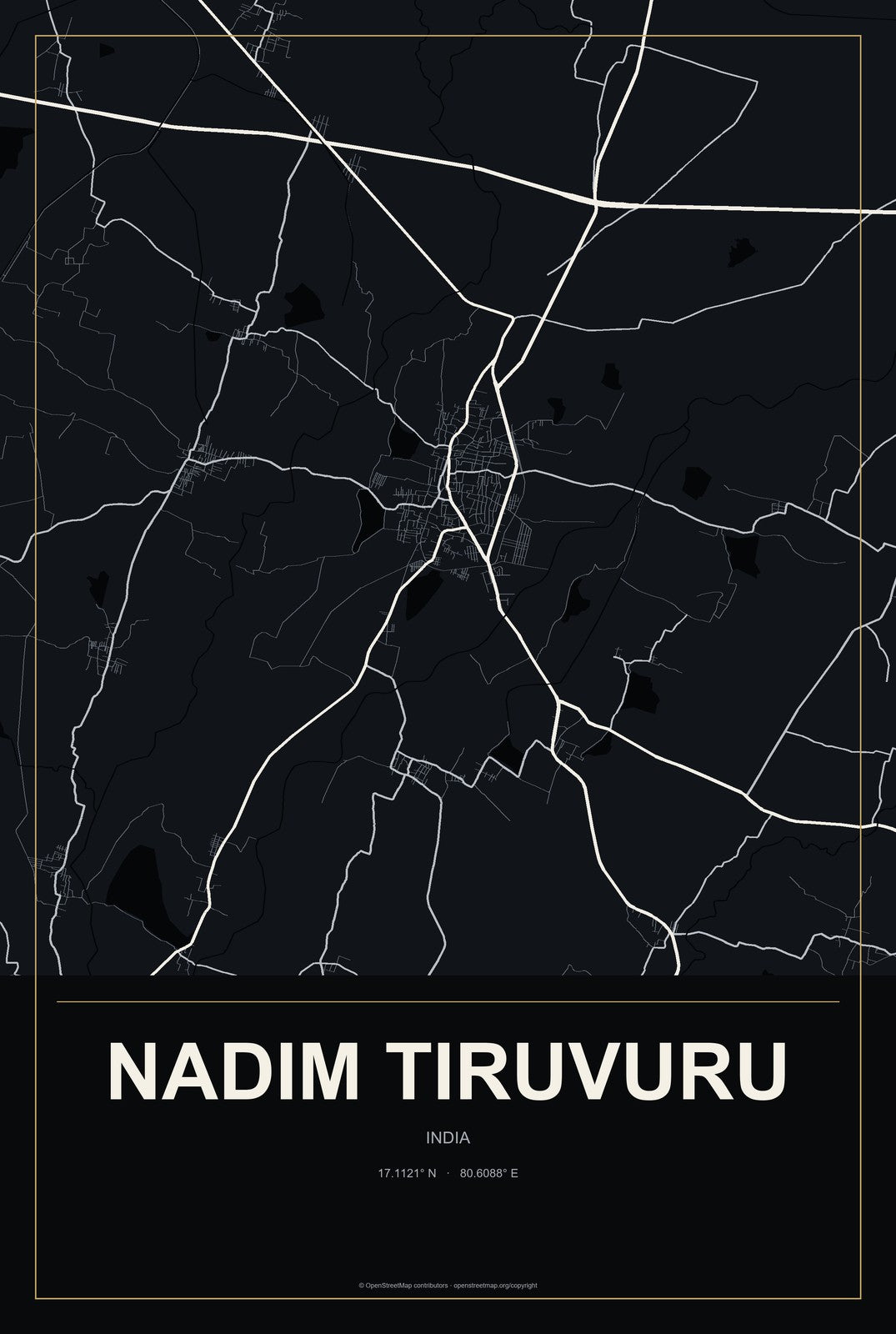 Nadim Tiruvuru, India City Map Aluminum Sign in Metropolitan Noir style