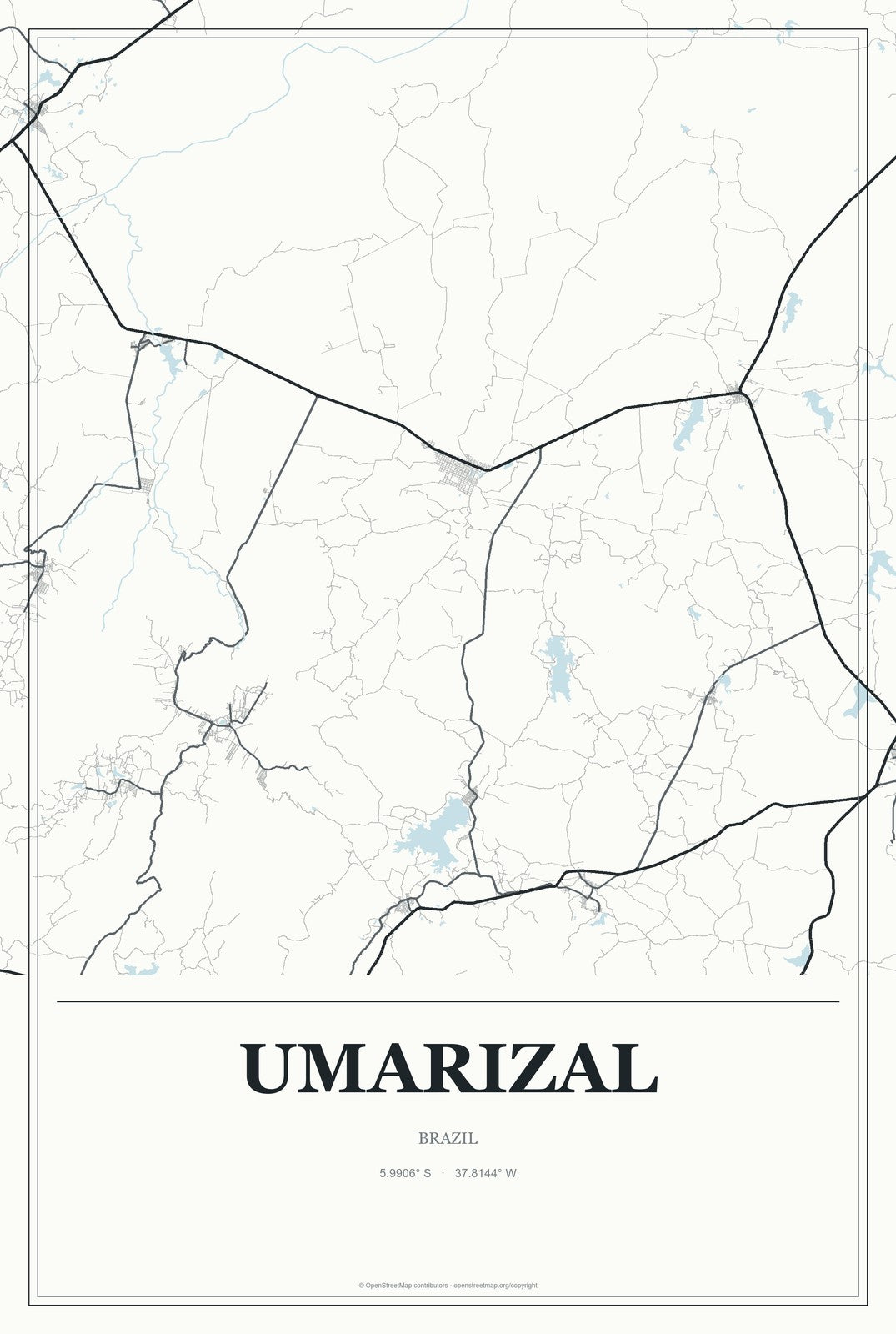 Umarizal, Brazil City Map Aluminum Sign in Gallery Air style