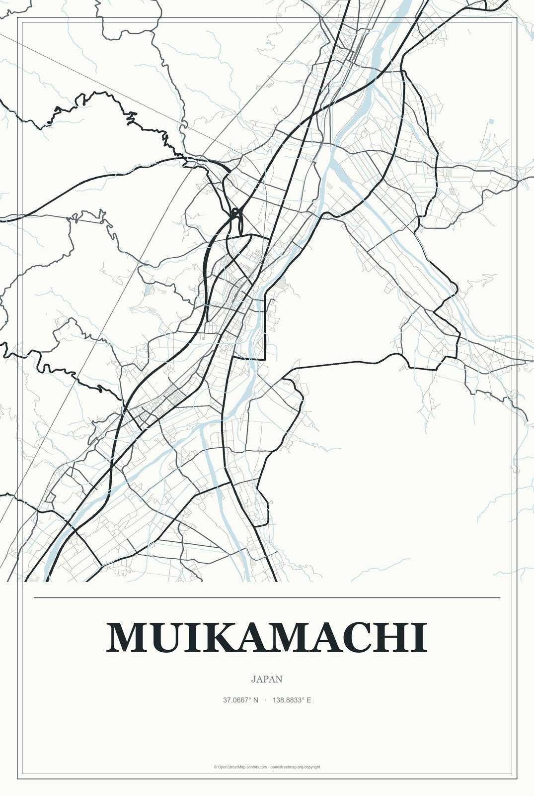 Muikamachi, Japan City Map Aluminum Sign in Gallery Air style