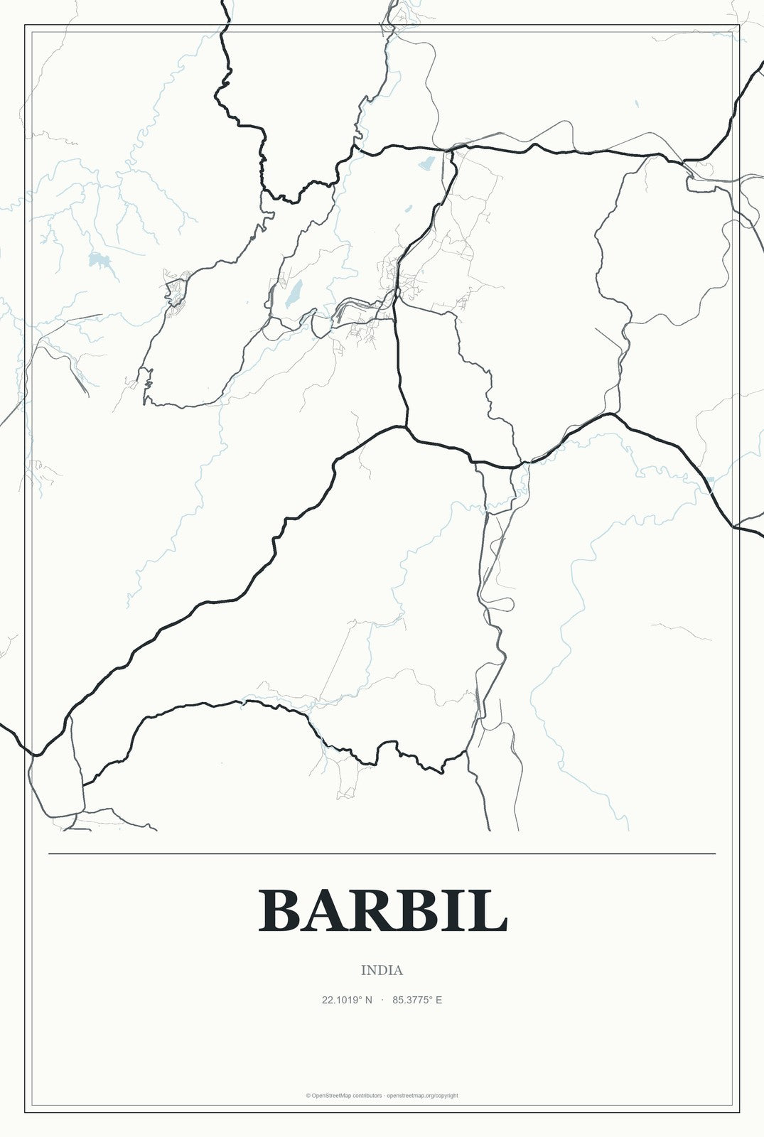 Barbil, India City Map Aluminum Sign in Gallery Air style