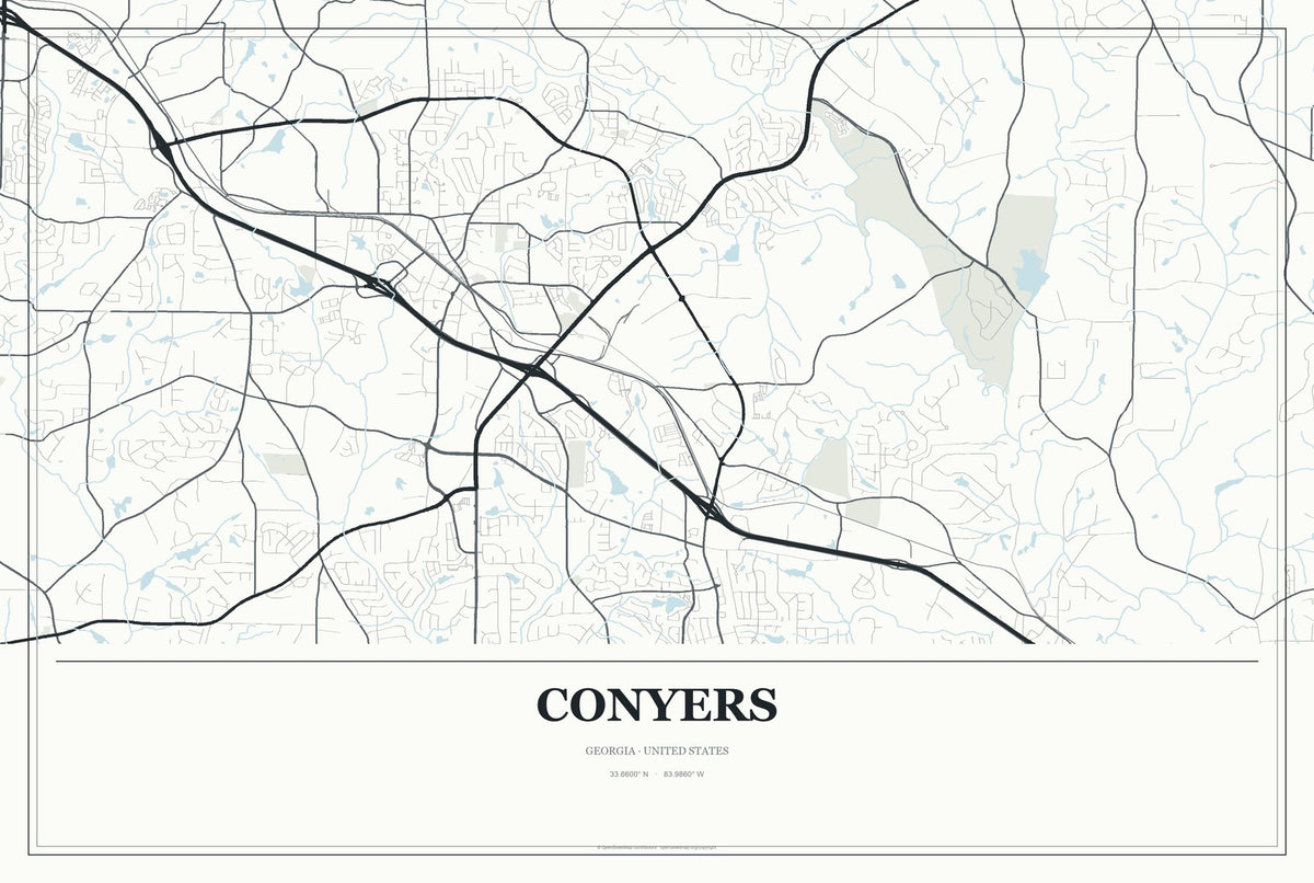 Conyers, Georgia City Map Aluminum Sign in Gallery Air style