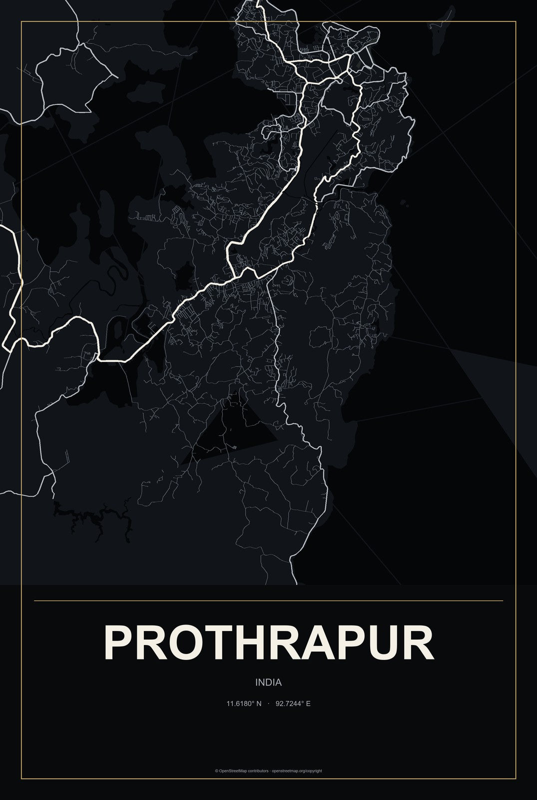 Prothrapur, India City Map Aluminum Sign in Metropolitan Noir style